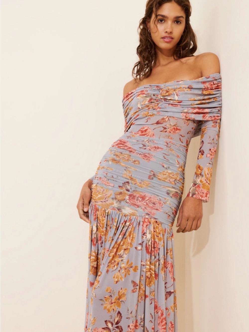 AFRM Strapless Floral Maxi Dress in Dusty Lavender and Warm Floral